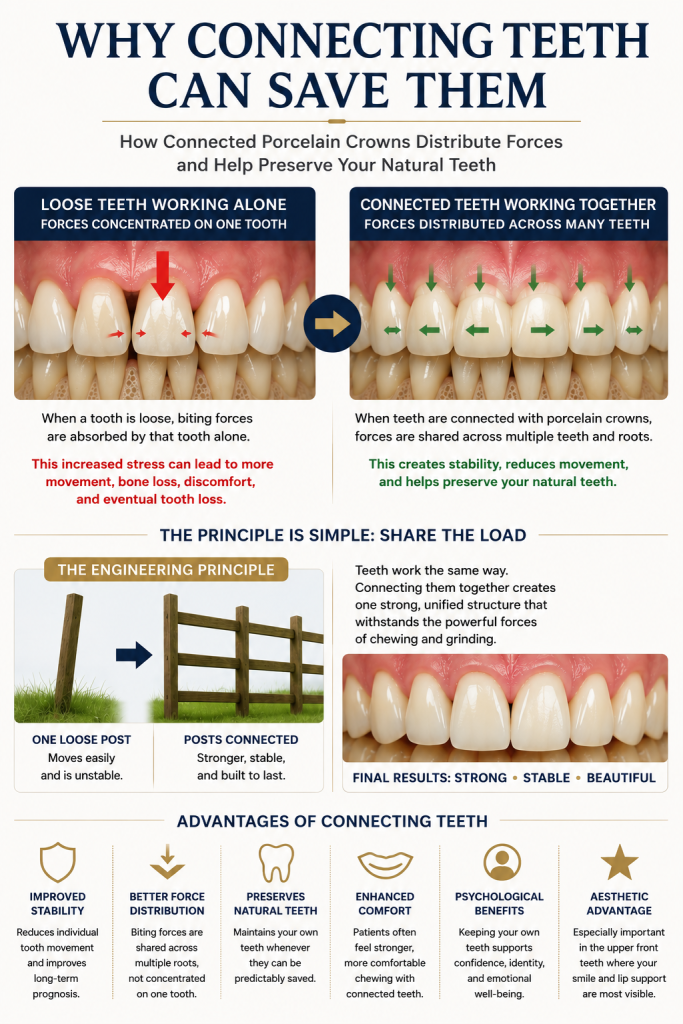 Learn how connecting loose teeth with porcelain crowns can distribute biting forces, improve stability, and help preserve natural teeth. Discover when splinting is an effective part of full mouth reconstruction using the Kurpis Full Mouth Reconstruction Evaluation System™.